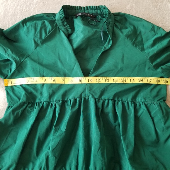 ZARA Green Voluminous Tiered Babydoll Taffetta Mini Dress - Picture 8 of 13